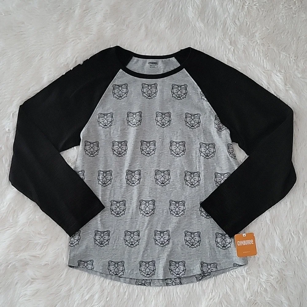 Gymboree Bear Print Long Sleeve T-Shirt Gray And Black Boys Size XL 14